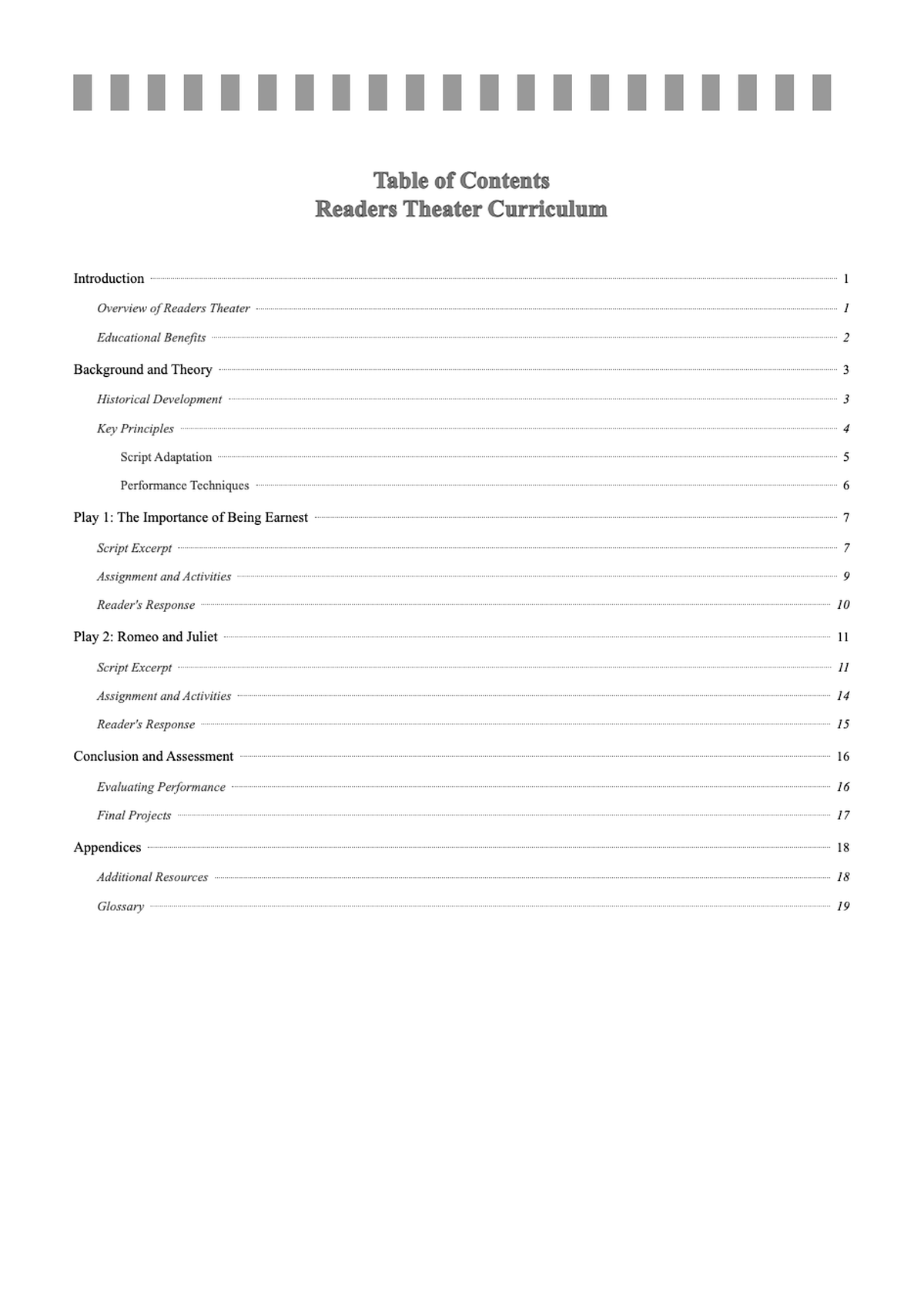 Educational table of contents for ancient history readers theater guide_variant_1